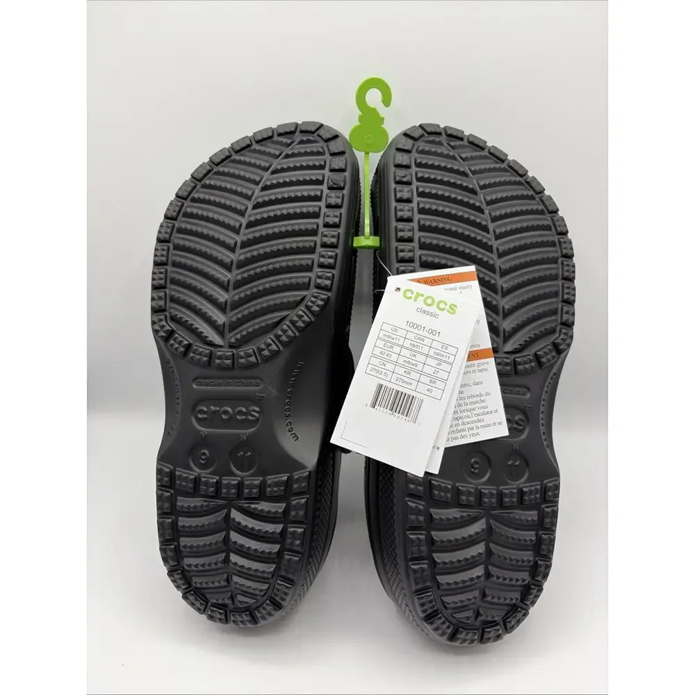 Crocs Men's Classic Clog Authentic Shoe Style 10001 Sz US M9 W11 NWT Black